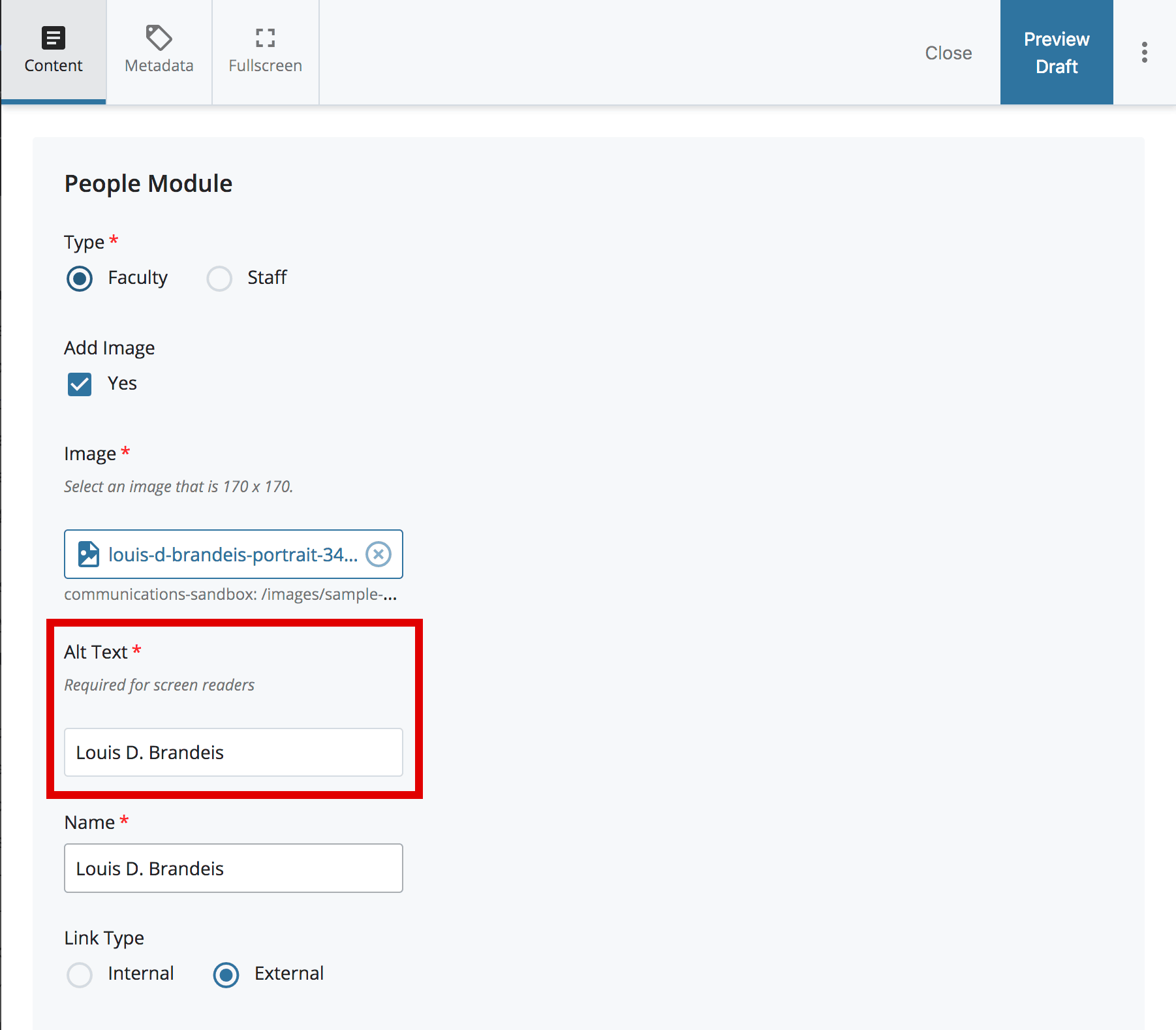 alt text field in people block