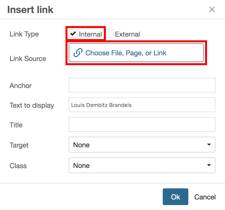 Browse in the menu structure to select your link