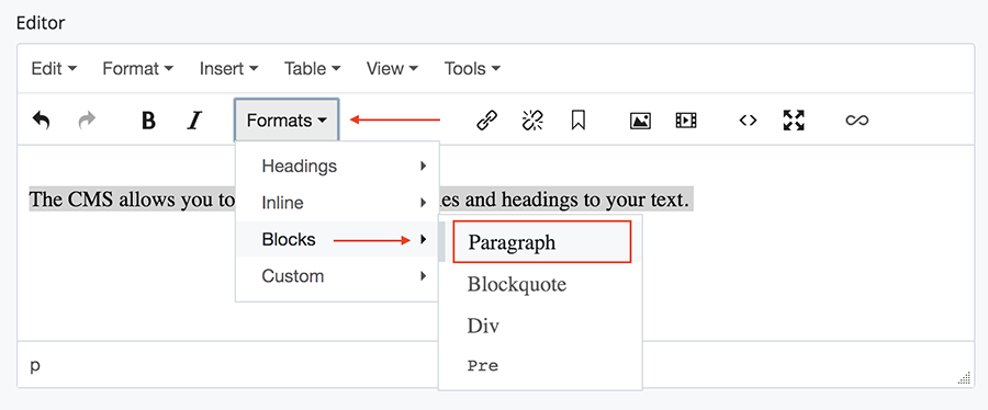 Text editing and formatting – Sitebuilder+