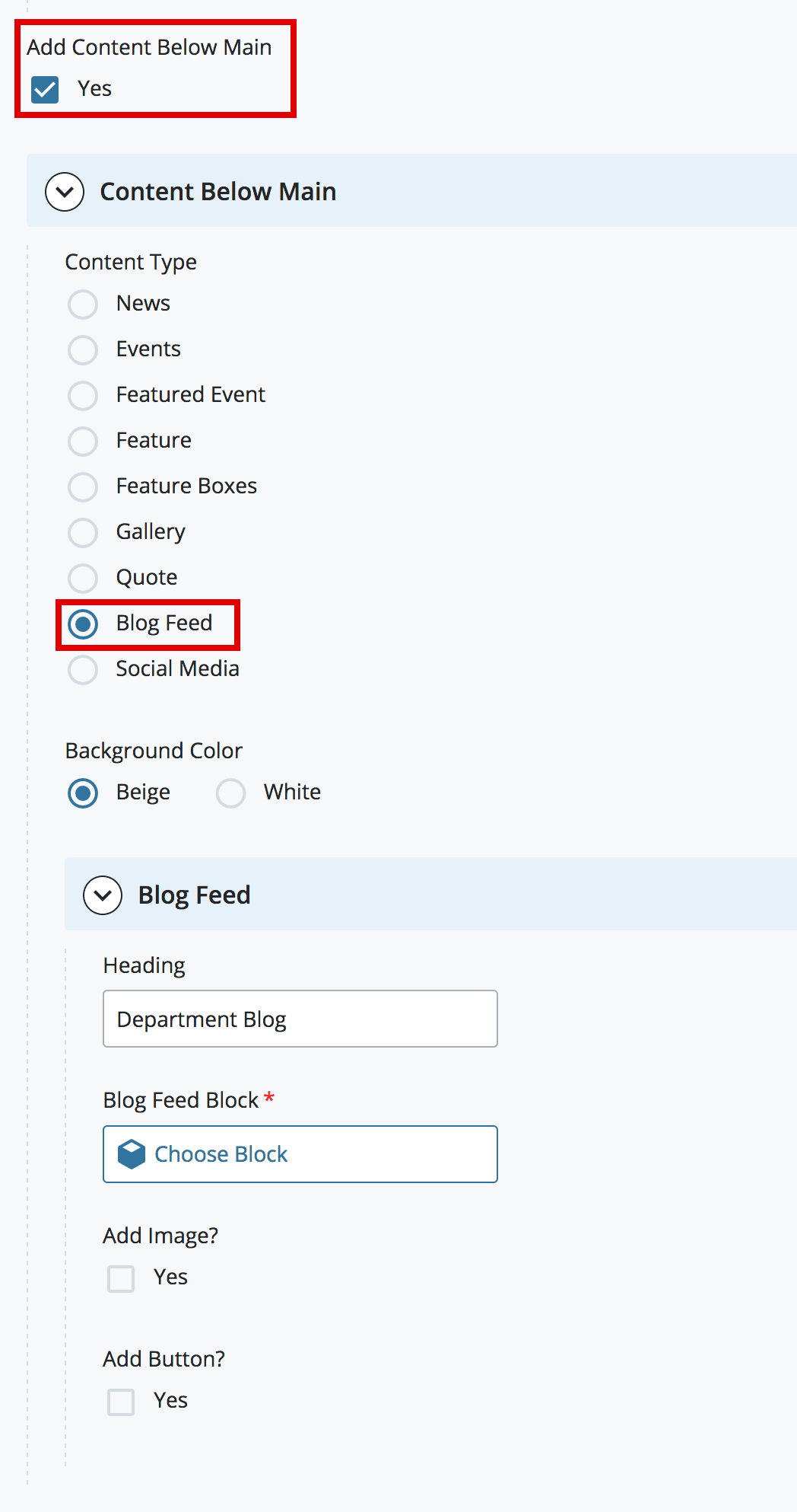Fields for blog feed content type
