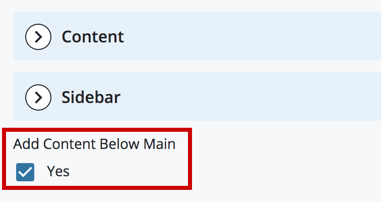 Add Content Below Main checkbox