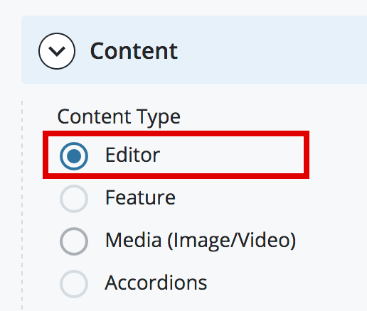 Select the Editor content type