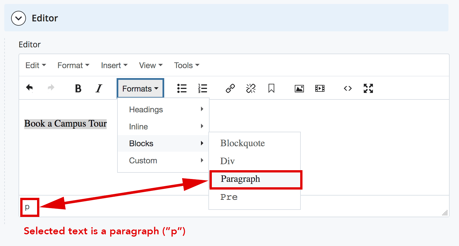 Select the Editor content type