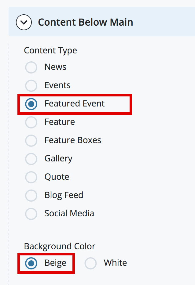 Select Featured Event and choose the color you want for a background