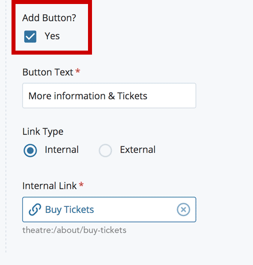 Check Add Button? box to add a button to the featured event