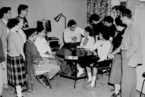 Students work at the Brandeis Radio Station