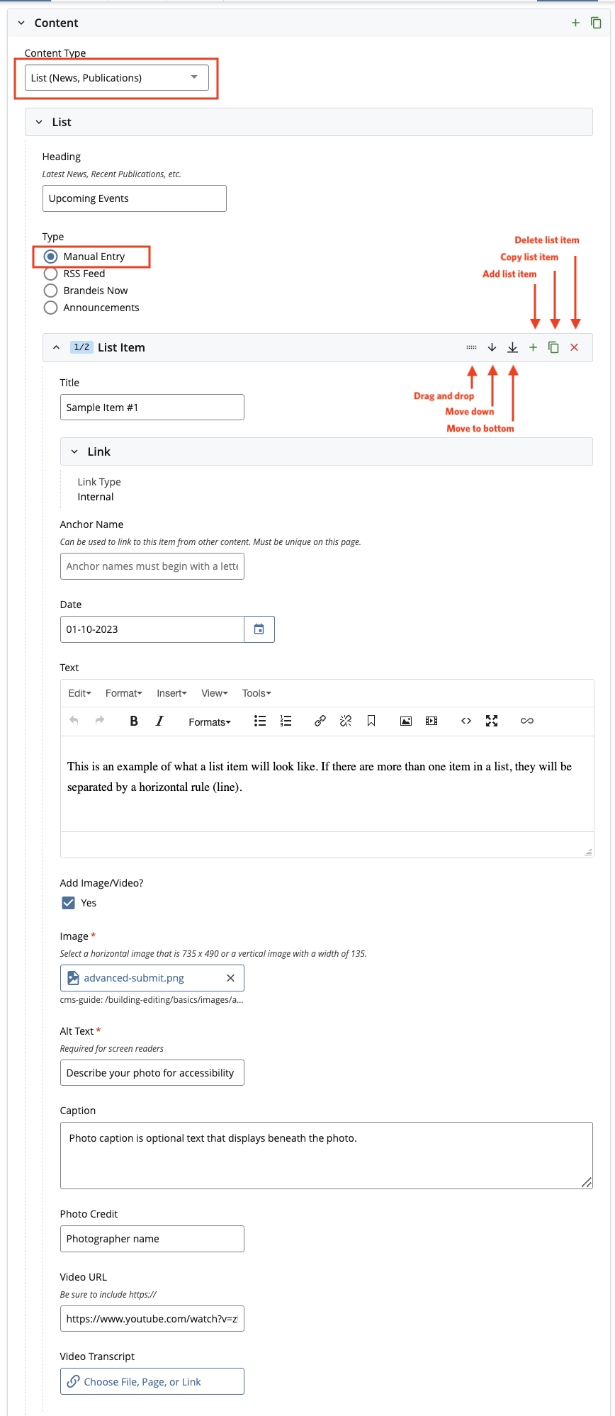 Manual Entry fields for adding a list item