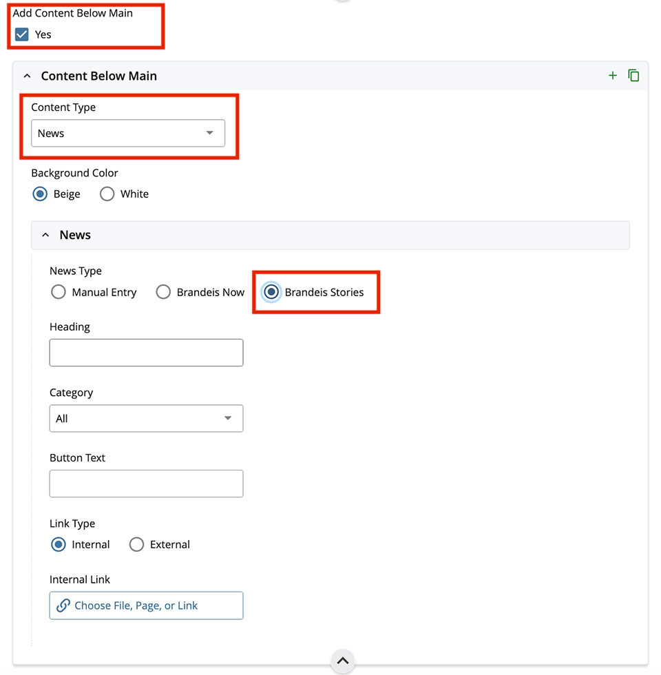 Fields for entry of BrandeisNOW News feed