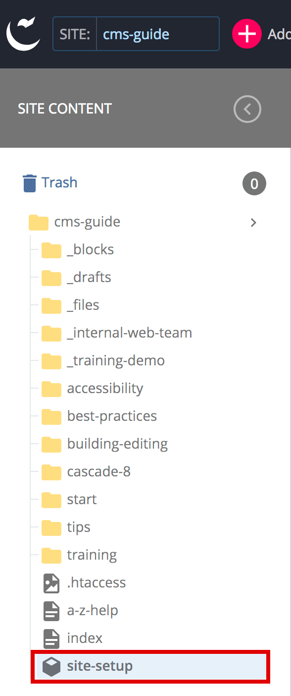 Find the site-setup block