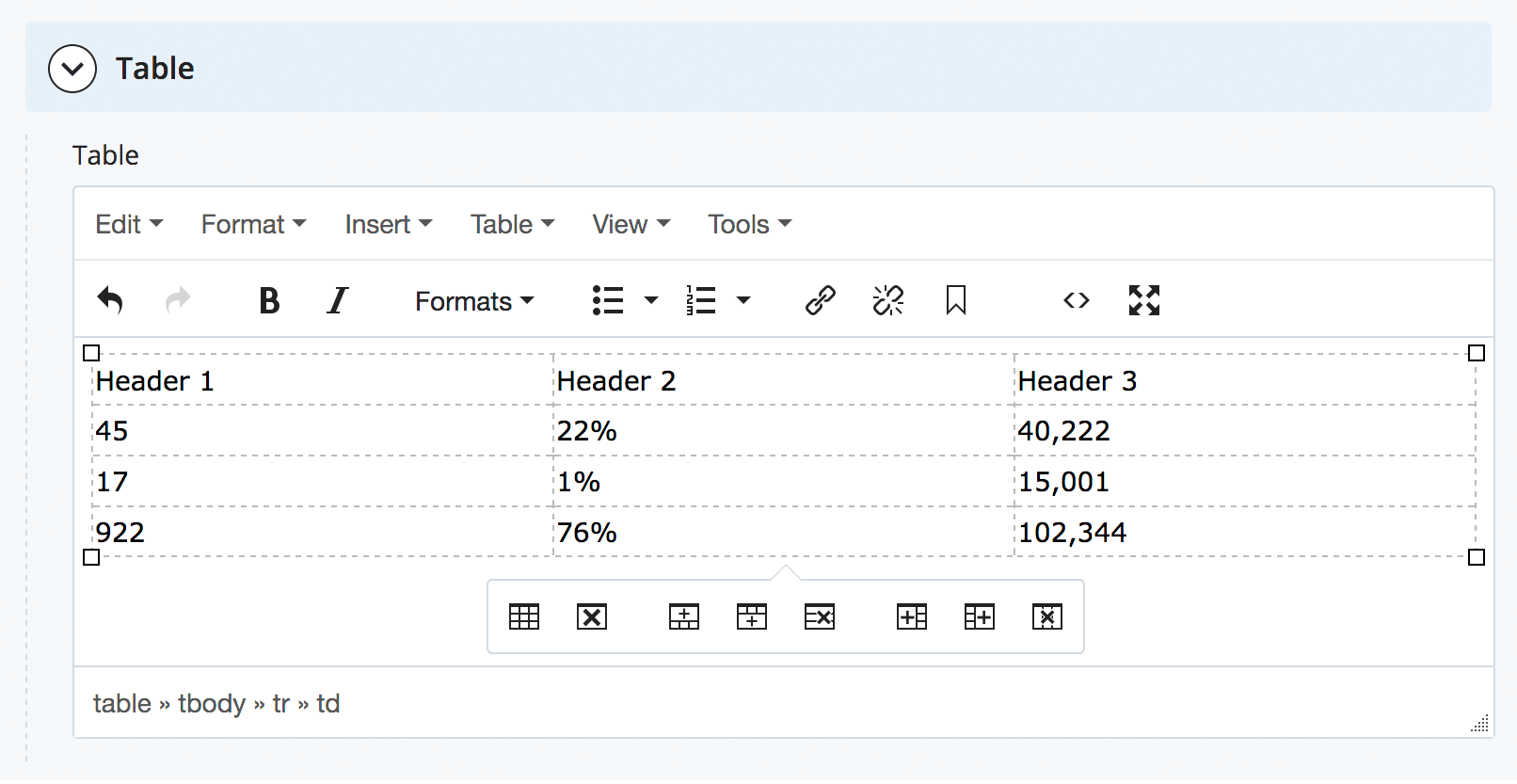 table data input