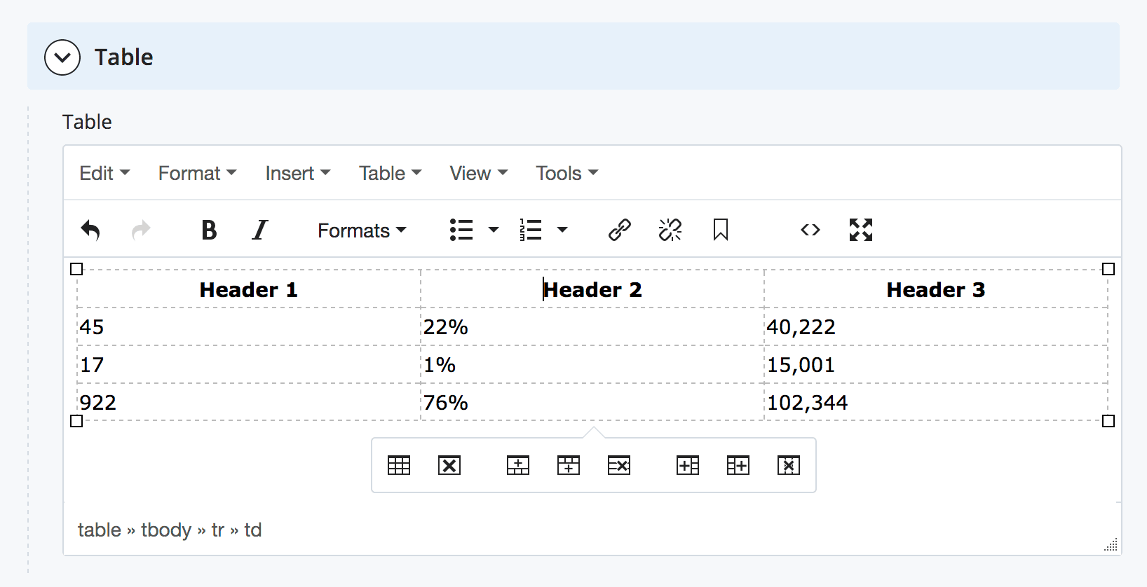 formatted row