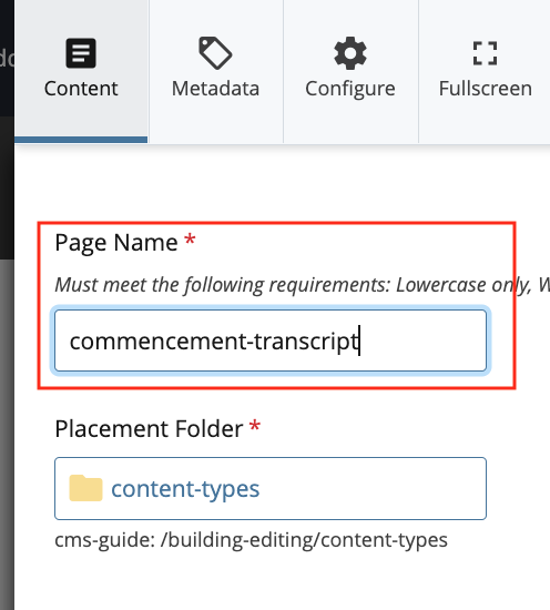 Page name field for transcript