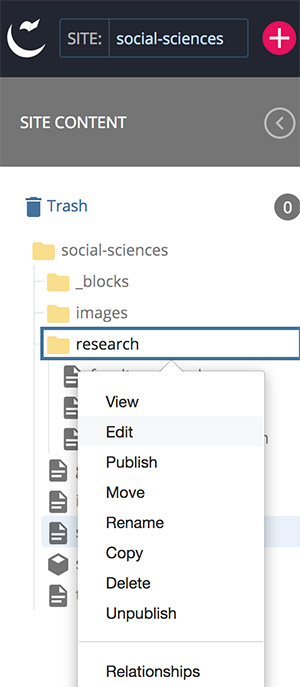 Research folder selected with context menu expanded
