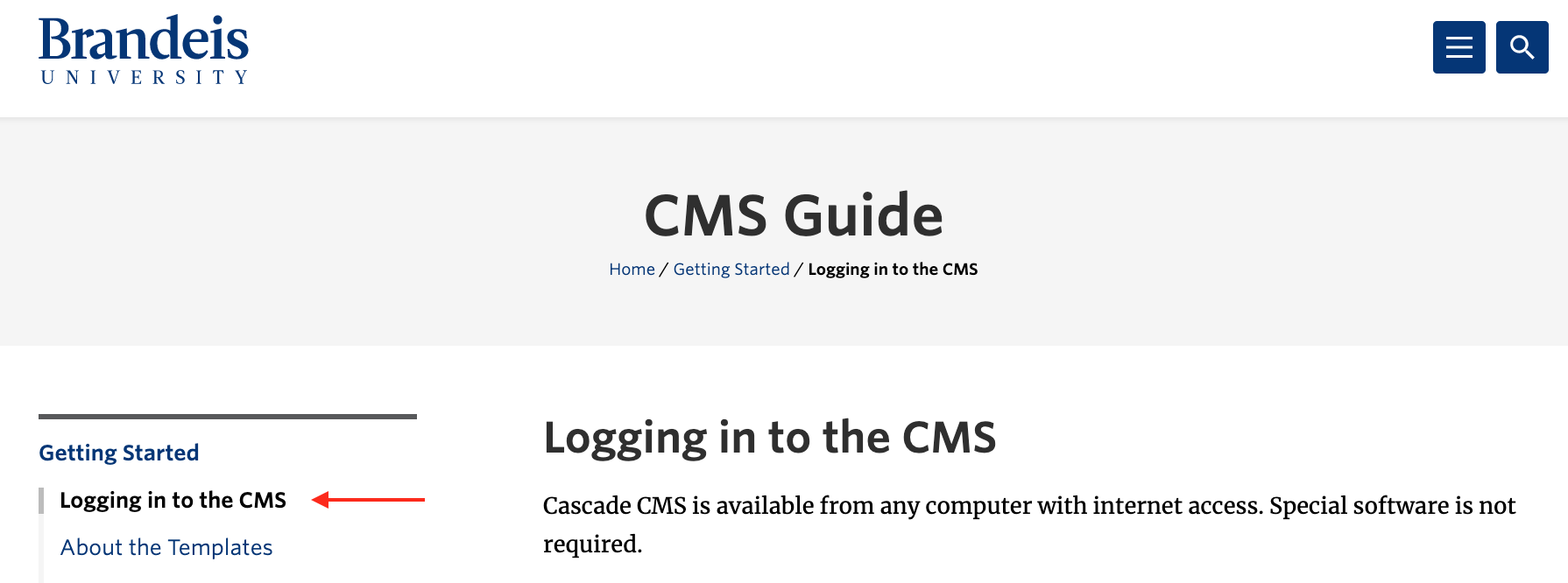 Current page displays in black text in navigation