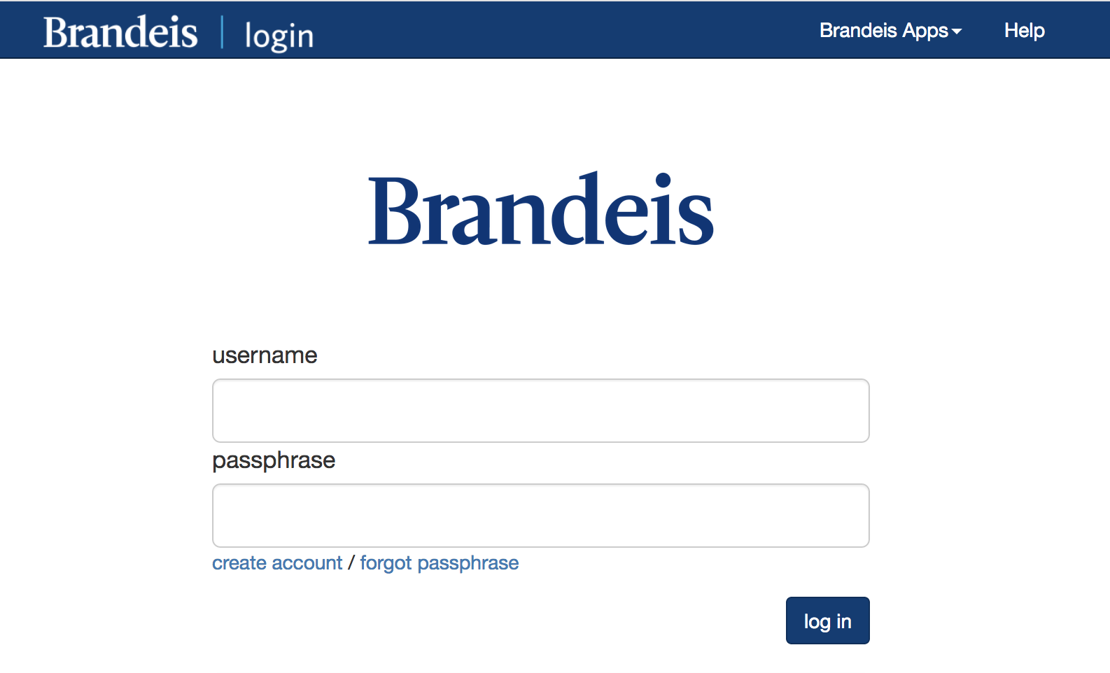 Brandeis login screen