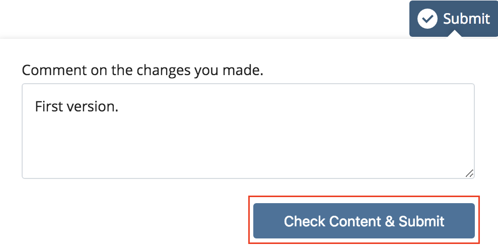 Check content & submit button outlined in red