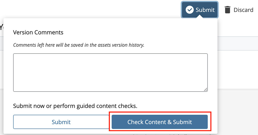 Check content & submit button outlined in red