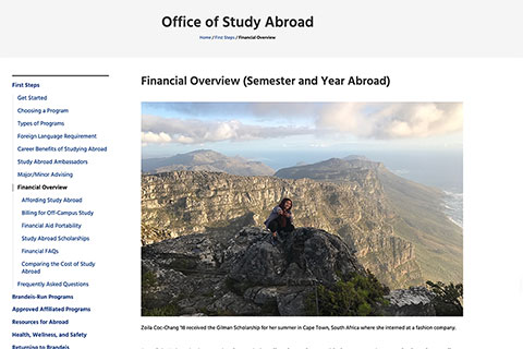 Screenshot of Brandeis website inner page