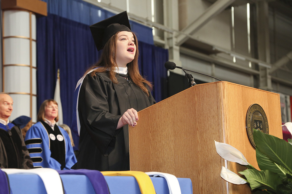 Morissa Ariel Pepose '17 sings the "Star-Spangled Banner." 