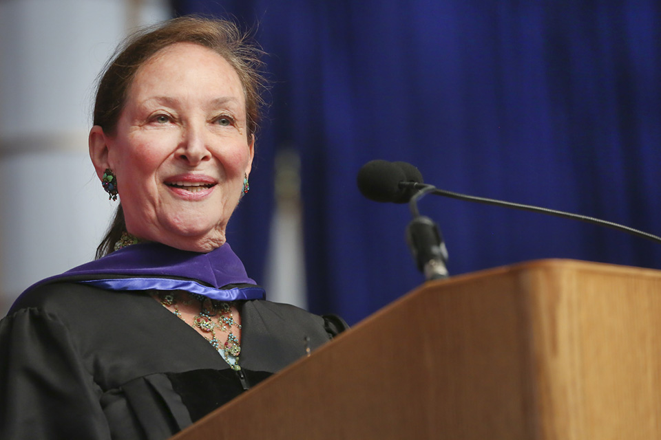 Canadian Supreme Court Justice Rosalie Abella gives remarks at Commencement. 