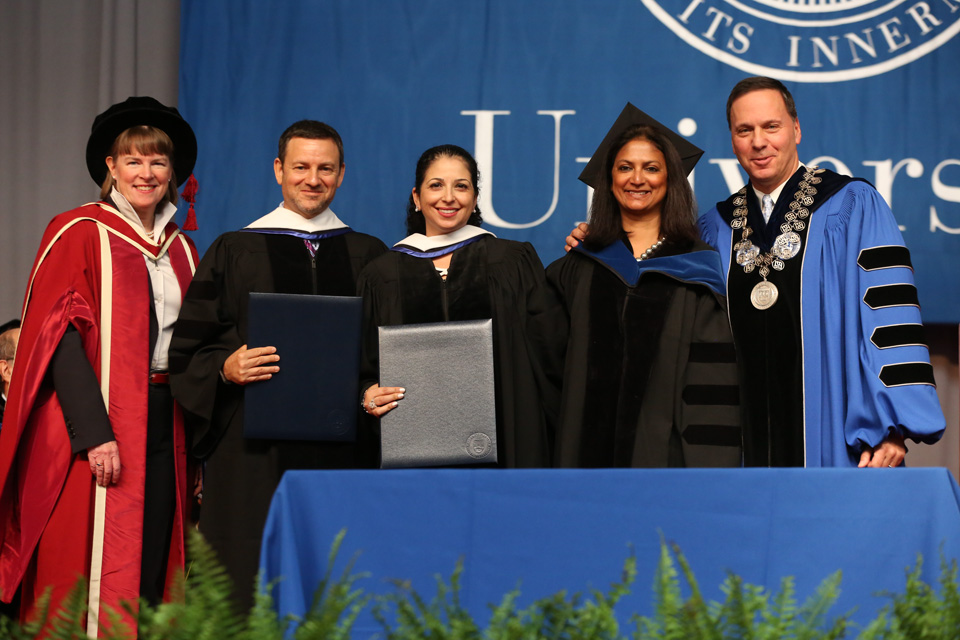 The Rudermans pose with President Liebowitz and Provost Lynch