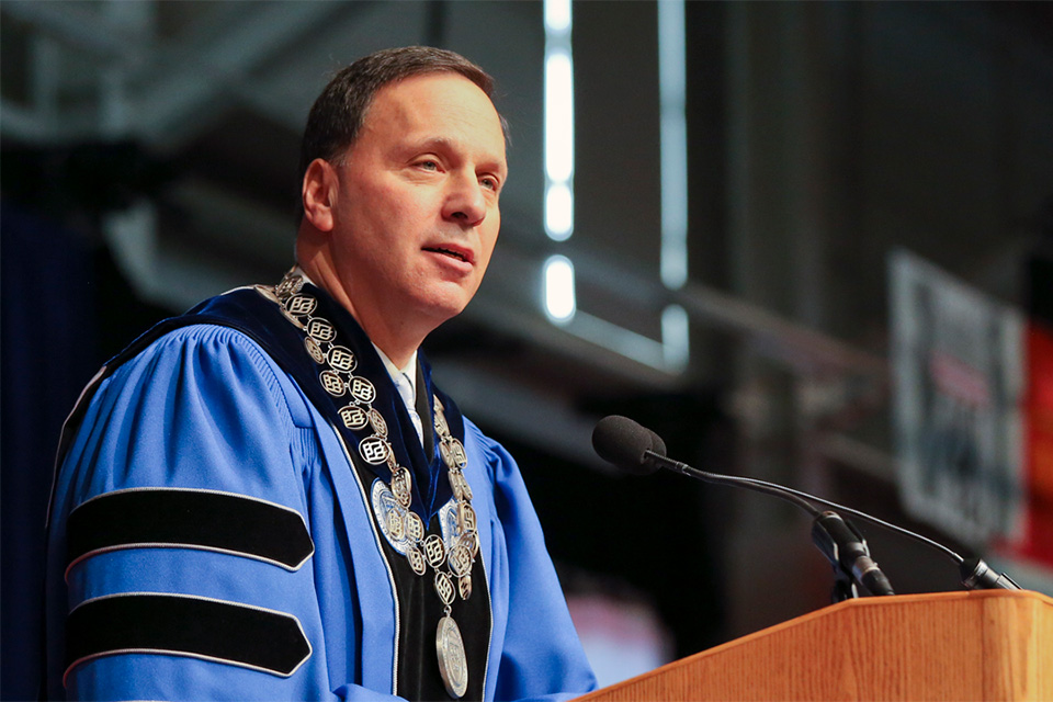 President Ron Liebowitz addresses graduates