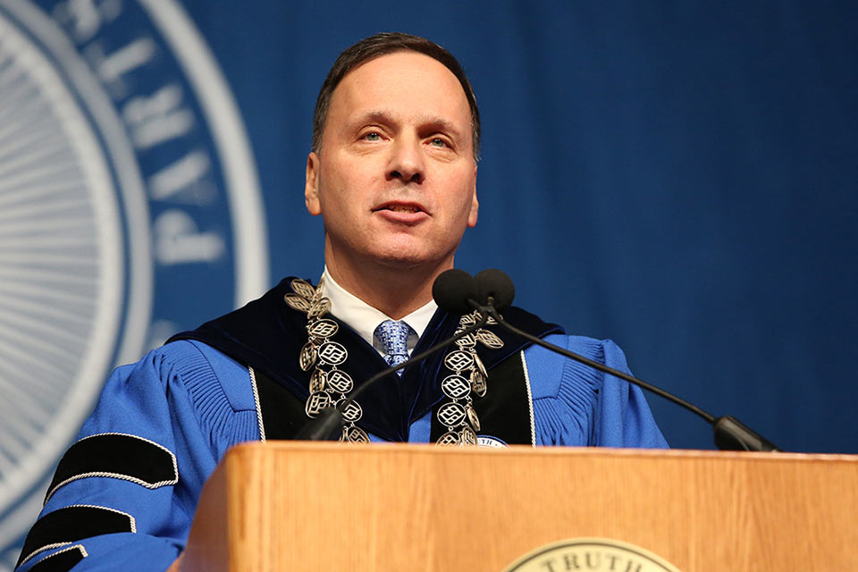 President Ron Liebowitz addresses graduates