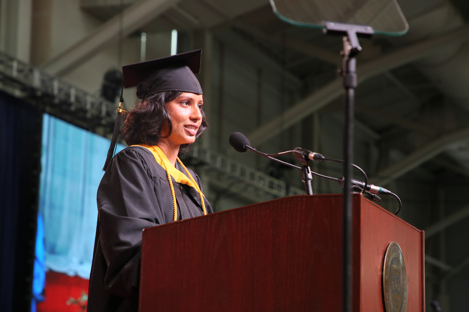 Apthi Harish addresses fellow graduates