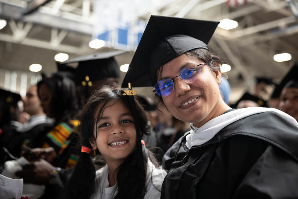 Sabikun Naher, Heller’23 and her daughter Zarin Nawar Ruponti pose for a photo.