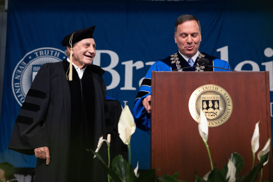 Donald “Don” M. Soffer ’54 is conferred an Honorary Degrees at the Gosman Sports and Convocation Center during Commencement at Brandeis University on May 21, 2023.
