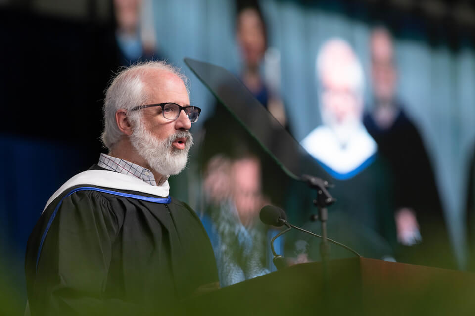 Lewis H. Brooks ’80, P’16, President of the Alumni Association, shares words of advice with the Class of 2023.