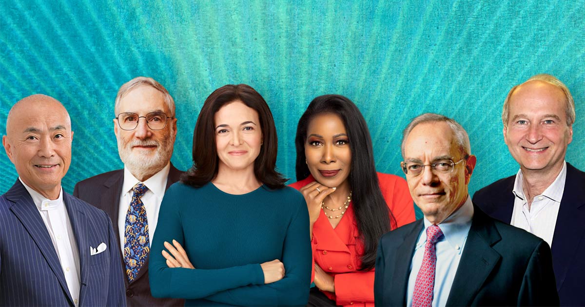 Six people on a colorful background