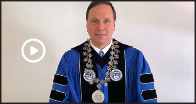 President Ron Liebowitz in cap and gown