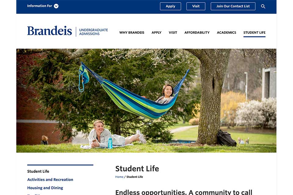 Brandeis Undergraduate Admissions homepage