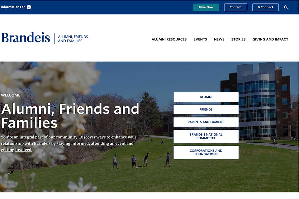 Brandeis Alumni website homepage