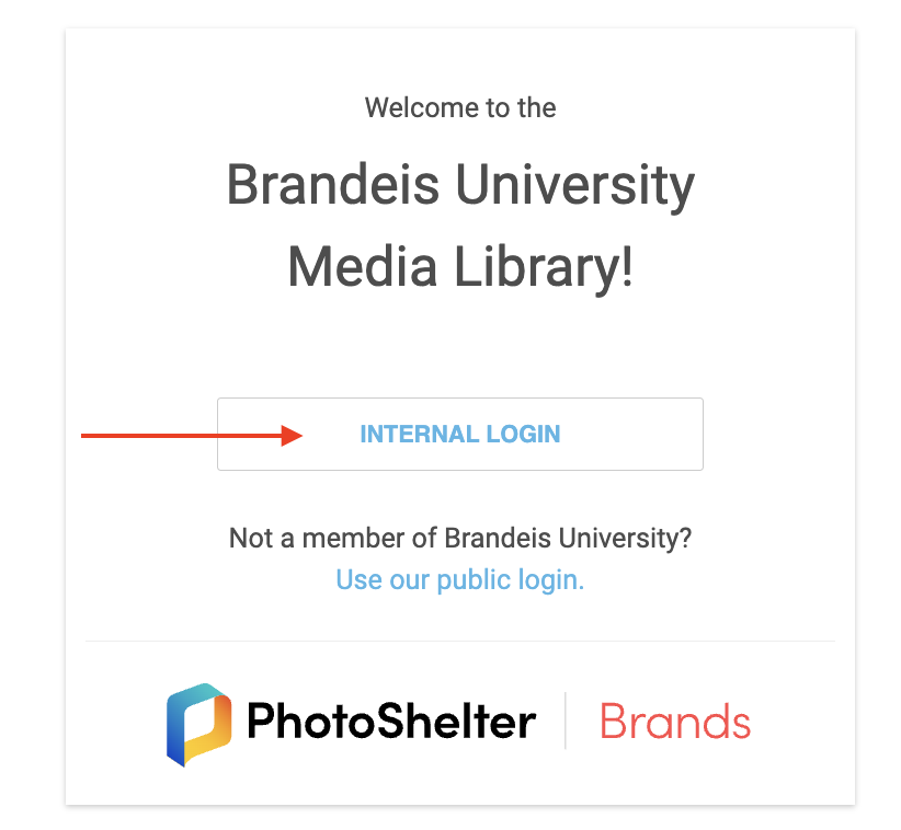 Photoshelter screen with arrow pointing to the Internal login button