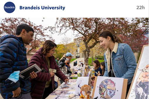 Instagram screenshot of students enjoying the Crafts@Brandeis Market