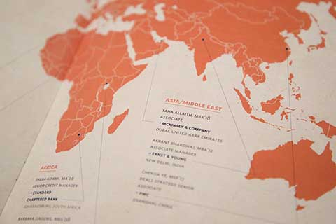 Map graphic in the International Business School viewbook