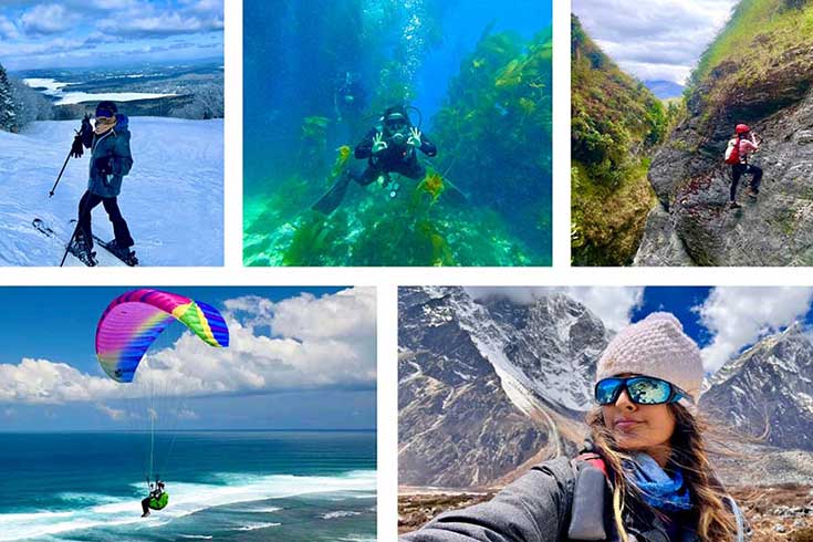 Collage of Vedanshi Shah participating in adventure sports