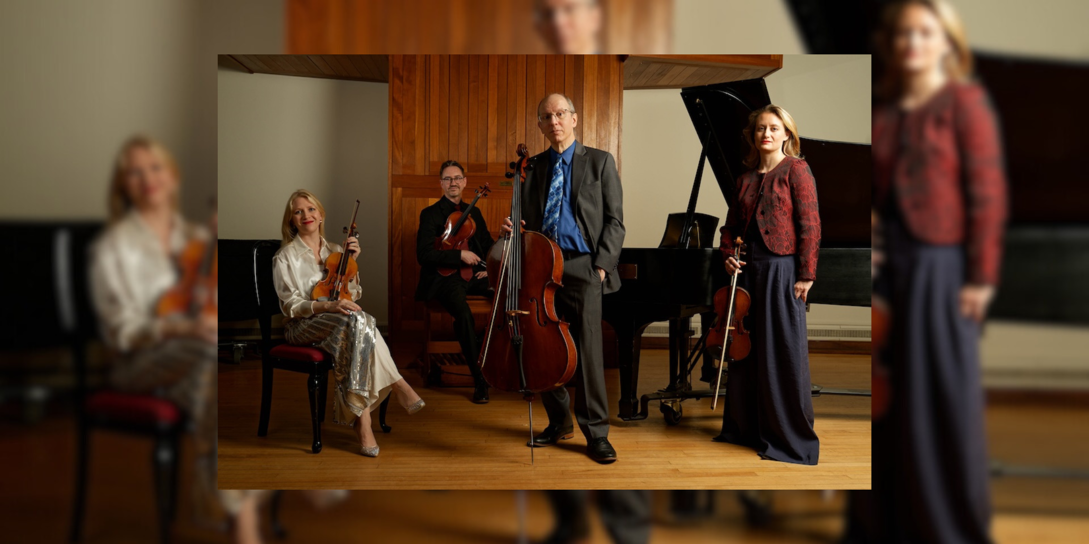 Members of the Lydian String Quartet with their respective instruments 