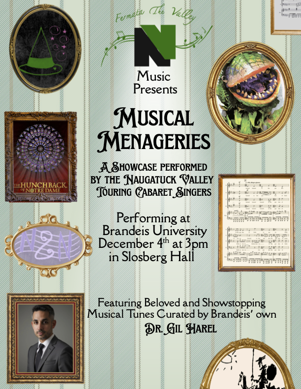 Event poster for Musical Menageries: 12/04/2025 3pm Featuring: The Naugatuck Valley Touring Cabaret Singers
