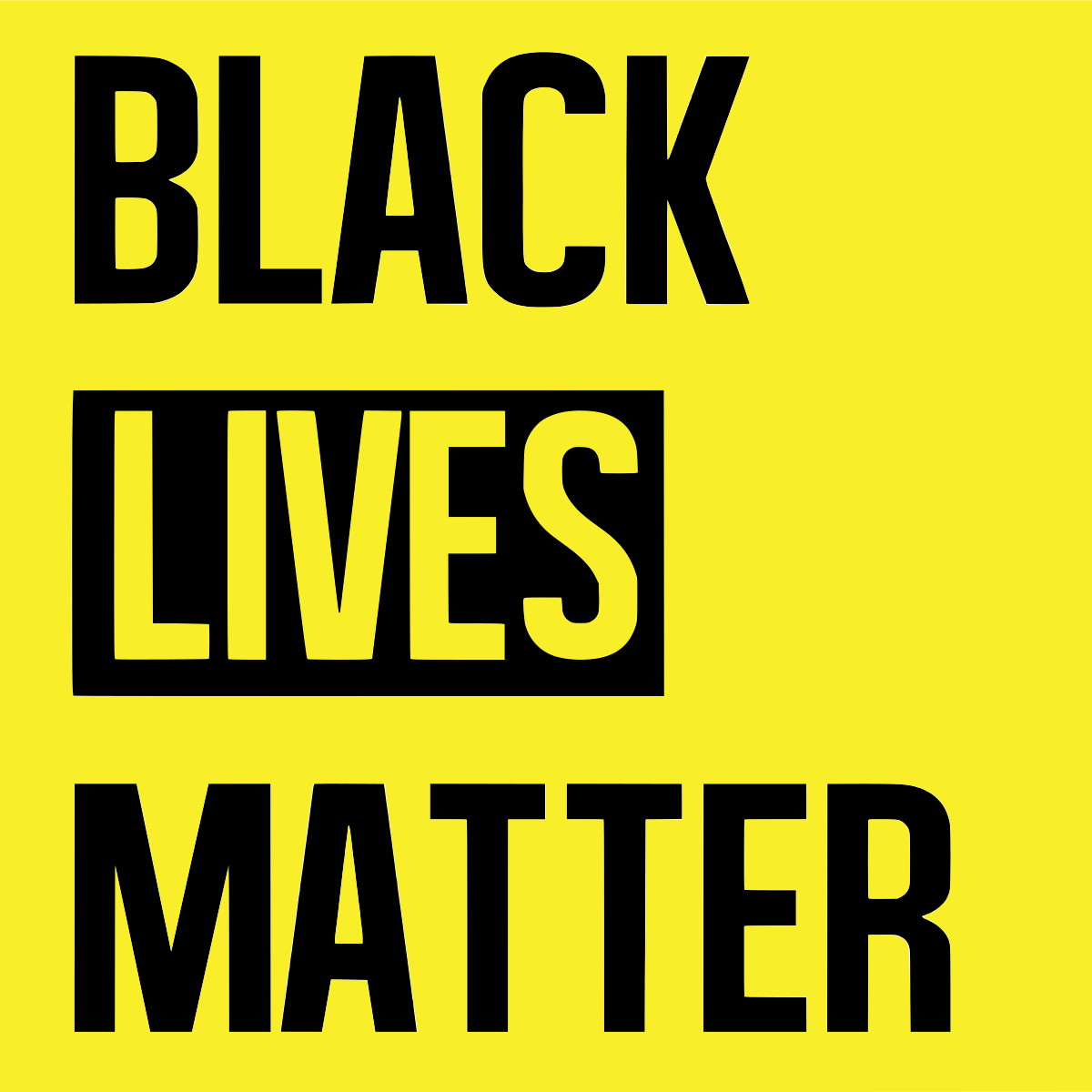 Black Lives Matter in black text on yellow background