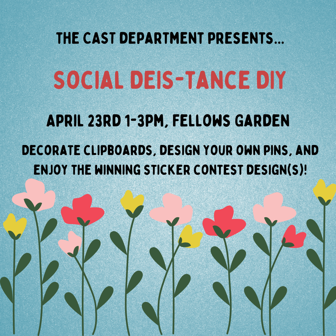 flyer with flowers drawn on, green background, and the event details