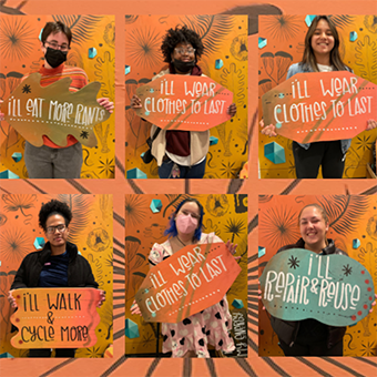 poster showing young people holding signs on environmental sustainability