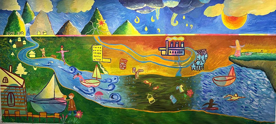 mural on river pollution