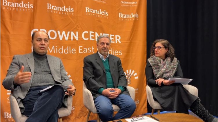 Nader Habibi, Hadi Kahalzadeh, and Naghmeh Sohrabi seated.
