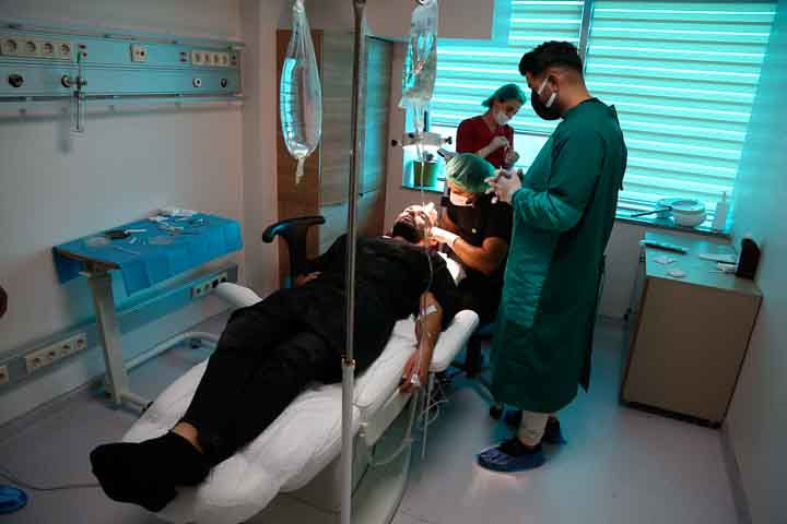 Hair transplant surgery at Bella Hair clinic in Istanbul, Turkey on September 19, 2021.
