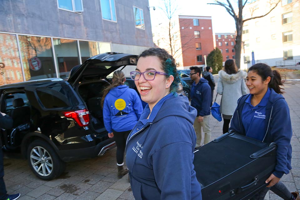 midyear move in CAs outdoors in blue shirts