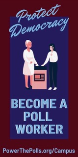 Illustration of a person voting and a poll worker