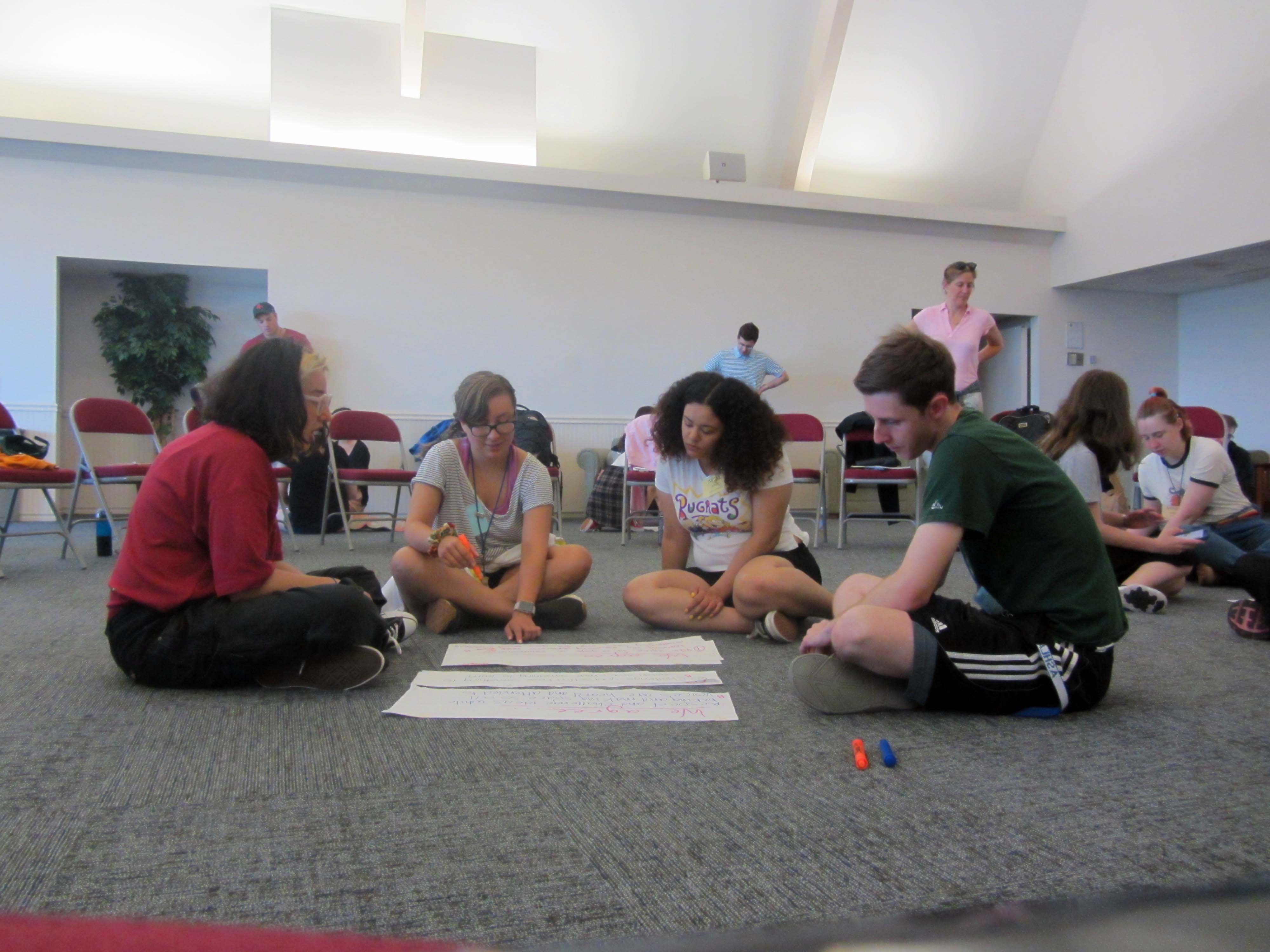 MAT students sitting on the floor working on a group activity.